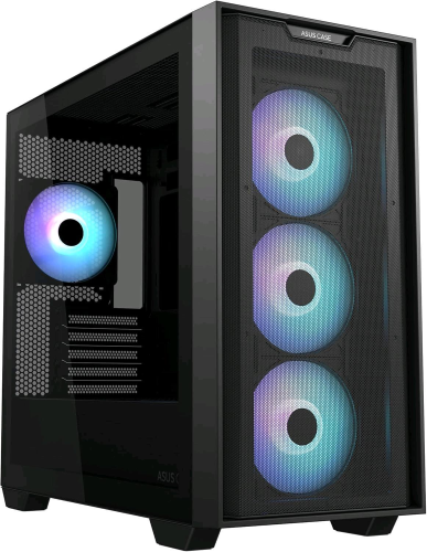 ASUS A21 PLUS TG ARGB BLACK, CASE MICRO-ATX, SUPPORTA SCHEDE MADRI CON CONNETTORI NASCOSTI, RADIATORI DA 360 MM E SCHEDE GRAFICHE DA 380 MM, 4 VENTOLE ARGB PREINSTALLATE, NERO